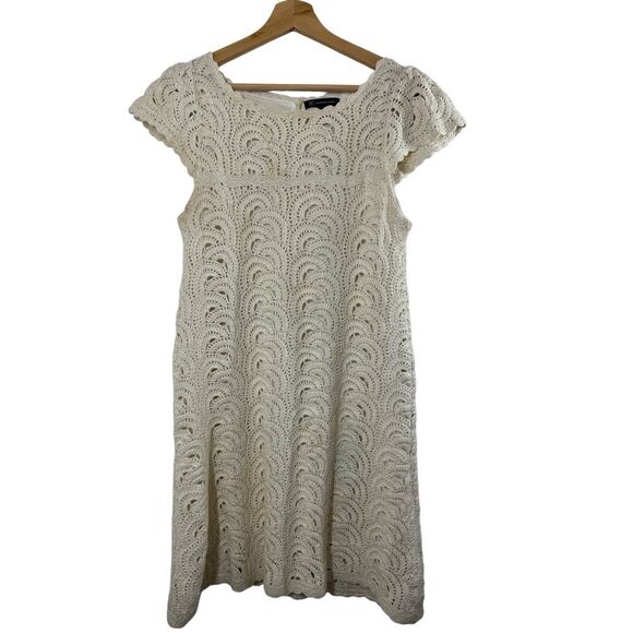 INC International Concepts Ivory Short Sleeve Crochet Mini Dress Size L Glitter - Picture 1 of 12